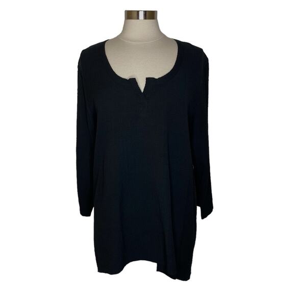 Habitat Split Neck Textured Black Top Women’s Size Large Minimalist Lagenlook - Picture 1 of 10